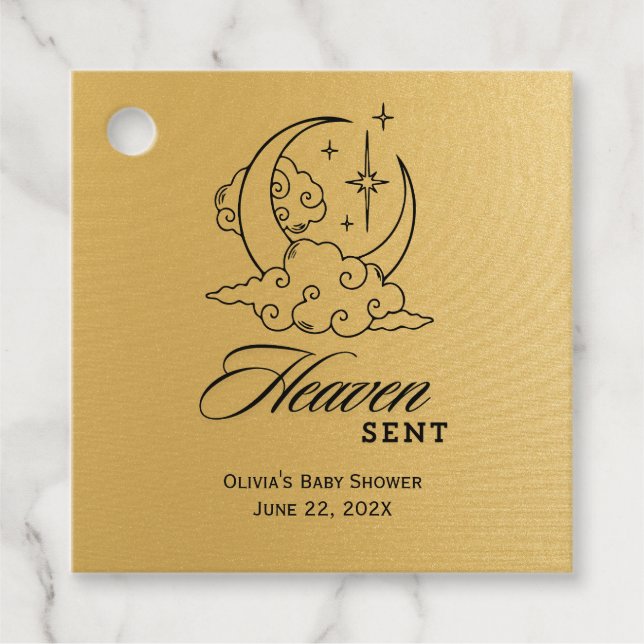 Heaven Sent Baby Dusche Gold Moon Stars Geschenkanhänger (Vorderseite)