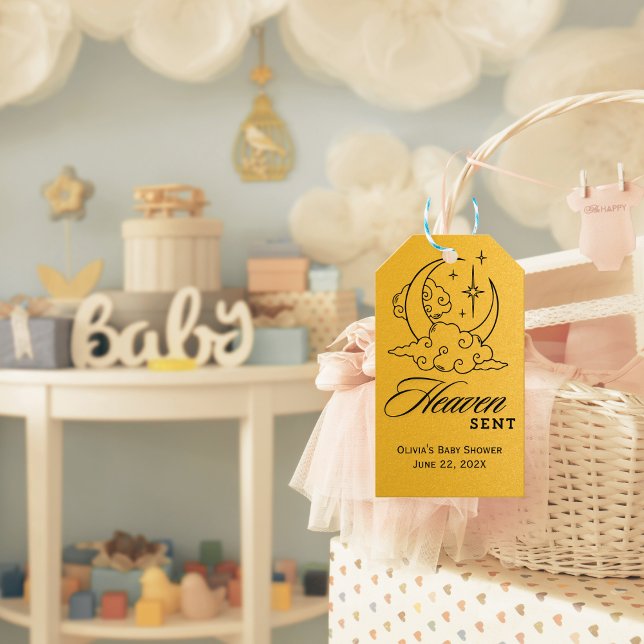 Heaven Sent Baby Dusche Gold Moon Stars Geschenkanhänger (Von Creator hochgeladen)