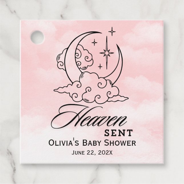 Heaven Sent Baby Dusche Rosa Moon Stars Geschenkanhänger (Vorderseite)