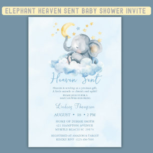 Heaven Sent Blue Elephant Baby Dusche Einladung
