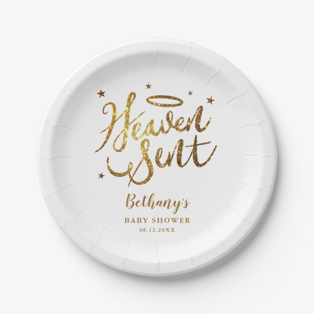 Heaven Sent Christlich Theme Baby Dusche Gold Pappteller (Vorderseite)