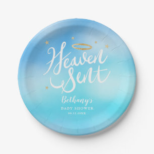 Heaven Sent Christlich Theme Blue Baby Dusche Pappteller