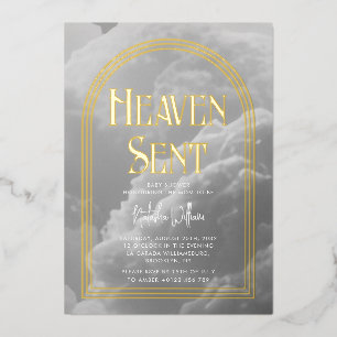 Heaven Sent Clouds Golden Neutral Baby Dusche Folieneinladung