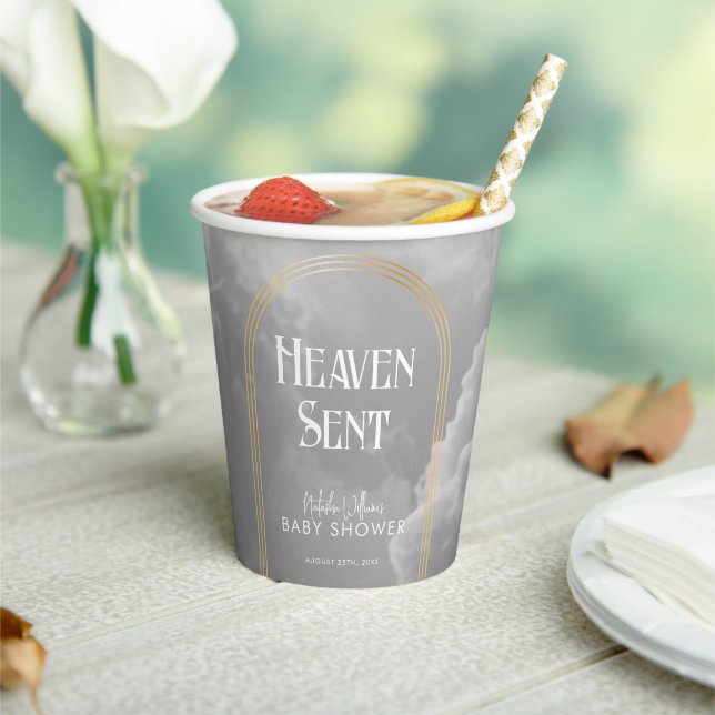Heaven Sent Clouds Golden Neutral Baby Dusche Pappbecher (In Situ)