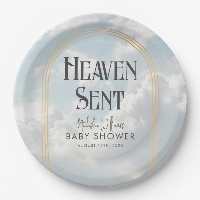 Heaven Sent Clouds Sky Boho Arch Baby Dusche Pappteller (Vorderseite)