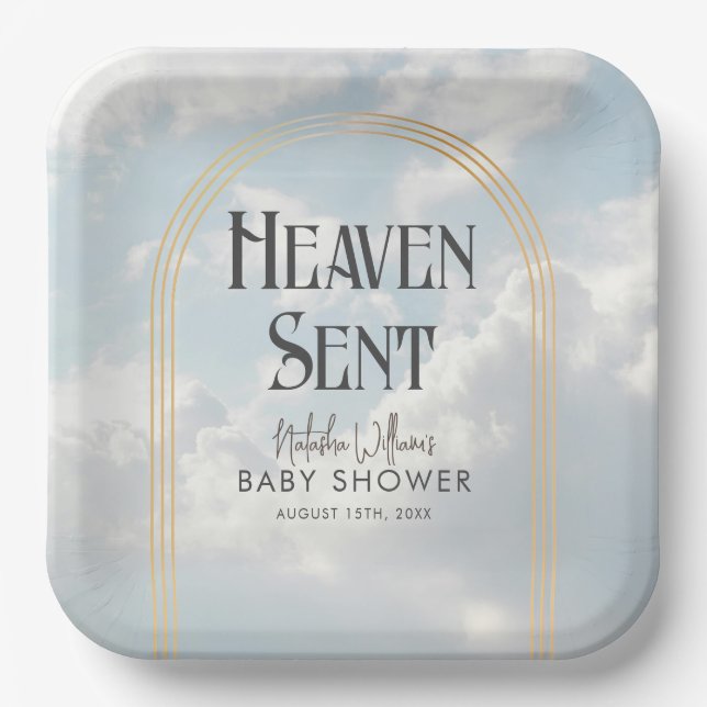 Heaven Sent Clouds Sky Boho Arch Baby Dusche Pappteller (Vorderseite)