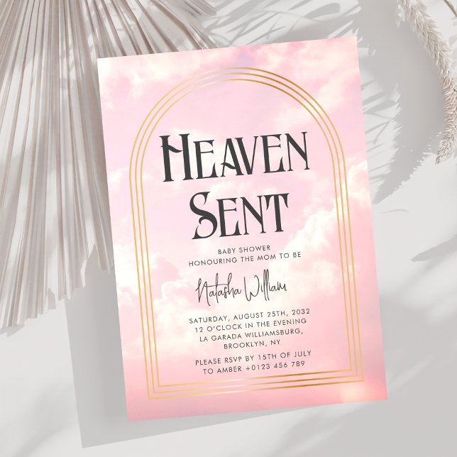Heaven Sent Clouds Sky Pink Baby Dusche Einladung (Von Creator hochgeladen)
