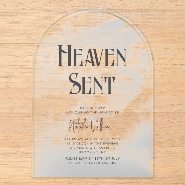 Heaven Sent Cloudy Baby Dusche Akryllische Einladu Acryleinladungen (Vorderseite)