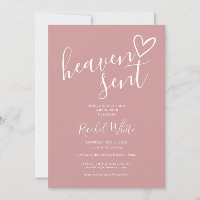 Heaven Sent Dusty Rose Pink Foto Girl Babydusche Einladung (Vorderseite)