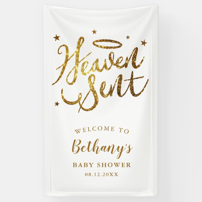 Heaven Sent Gold Halo Baby Dusche Banner (Vertikal)