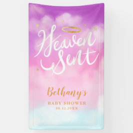 Heaven Sent Gold Halo Baby Dusche Rosa Banner