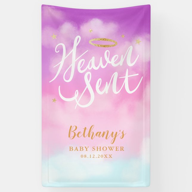 Heaven Sent Gold Halo Baby Dusche Rosa Banner (Vertikal)