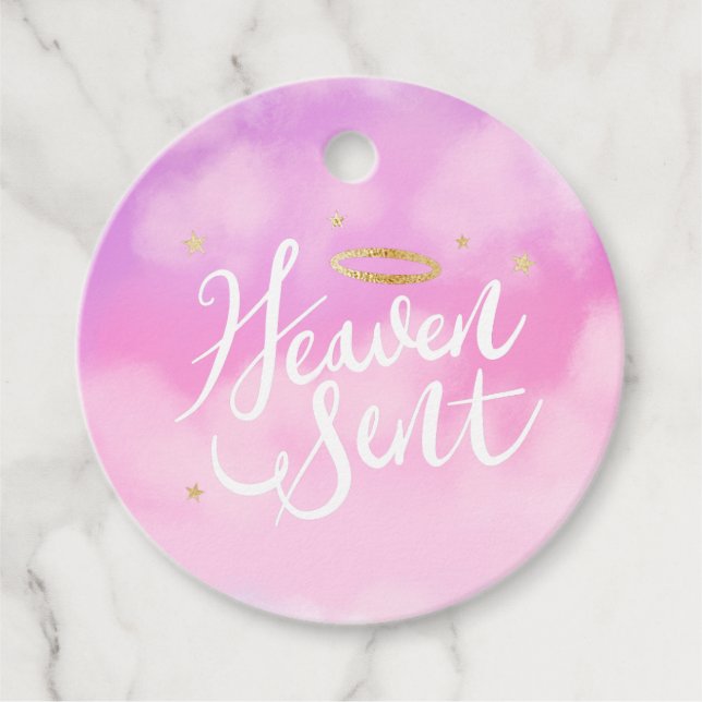 Heaven Sent Gold Halo Baby Dusche Rosa Geschenkanhänger (Vorderseite)