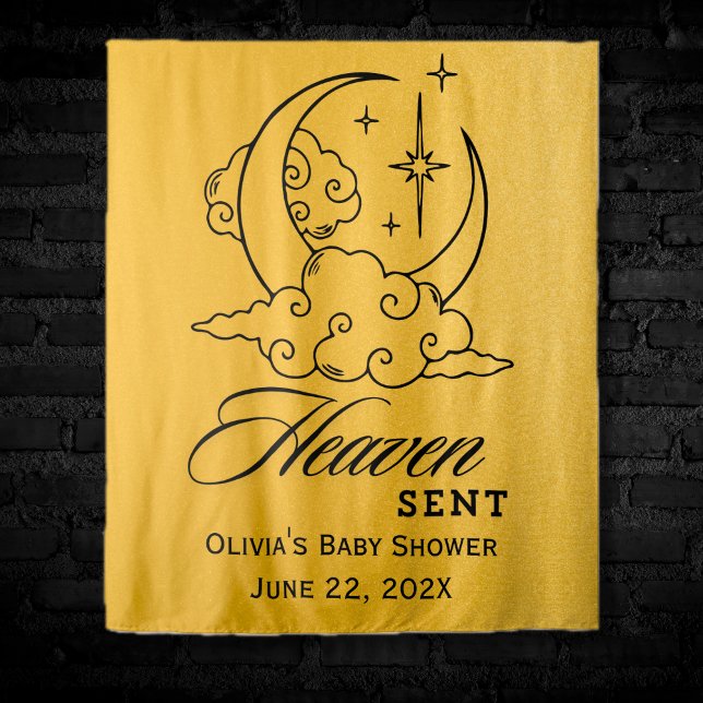 Heaven Sent Gold Moon Stars Kinderdusche Wandteppich (Heaven Sent Gold Moon Stars Baby Shower Photo Backdrop)