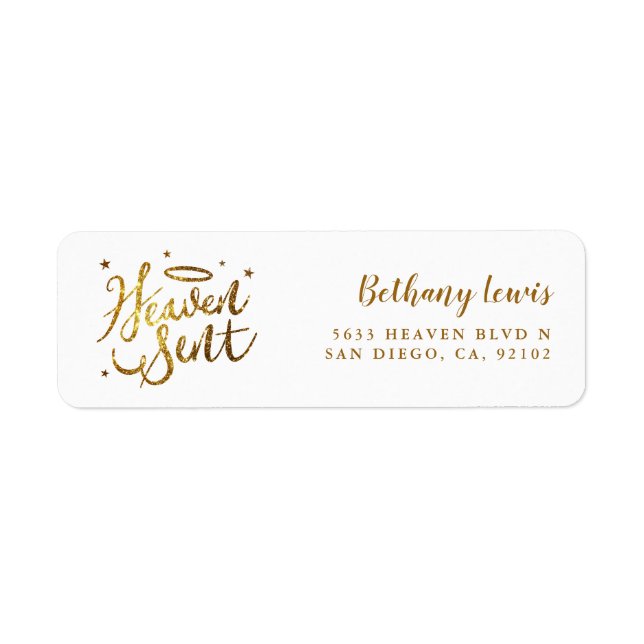 Heaven Sent Gold White Baby Dusche Rücksendeadress (Vorne)