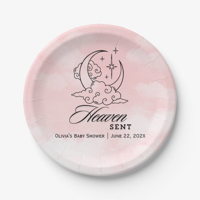 Heaven Sent Pink Moon Stars Kinderdusche Pappteller (Vorderseite)