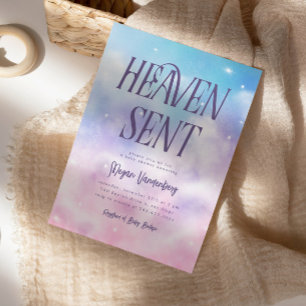 Heaven Sent Pink Sky Baby Dusche Einladung