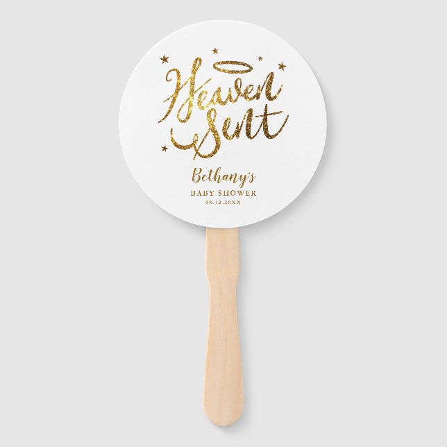 Heaven Sent White and Gold Baby Dusche Fächer (Vorderseite)