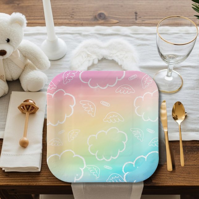  Heavenly Angel Halo Cloud  Rainbow   Pappteller (Heavenly Angel Halo Cloud Rainbow Paper Plates)
