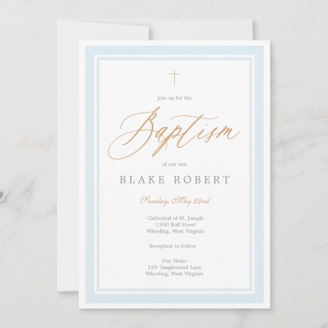 Heavenly Grace Baptism Invitation (Blue) (Devant)