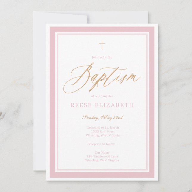 Heavenly Grace Baptism Invitation (Pink) (Devant)