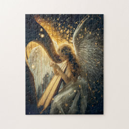 Heavenly Serenity Female Angel Playing the Harp