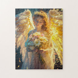 Heavenly Serenity Female Angel with with a Bouquet
