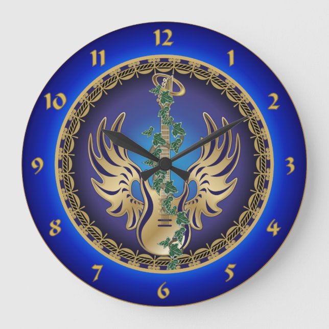 Heavenly Winged Guitar Große Wanduhr (Vorderseite)