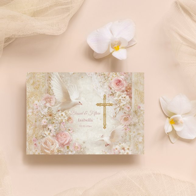 Heaveny Blush & Gold Quince, kundenspezifisch Postkarte (Von Creator hochgeladen)