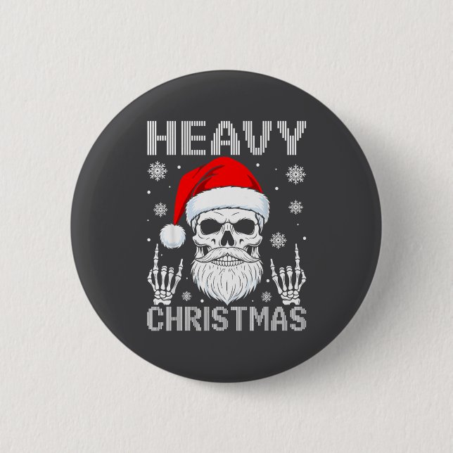 Heavy Christmas Skull Fans Rock Music Winter Holid Button (Vorderseite)