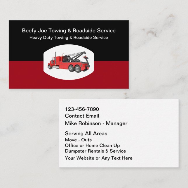 Heavy Duty Tow Truck Roadside Service Visitenkarte (Vorne/Hinten)