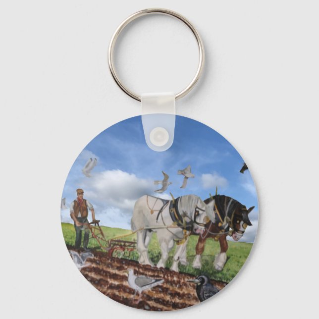 Heavy Horses Ploughing In March  Schlüsselanhänger (Vorderseite)