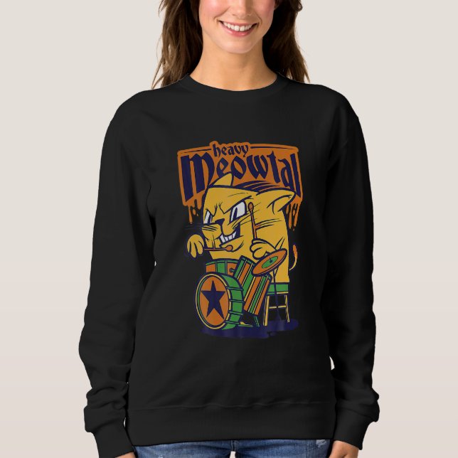 Heavy Meowtal Cat Saying Drum Sloth Heavy Metal Dr Sweatshirt (Vorderseite)