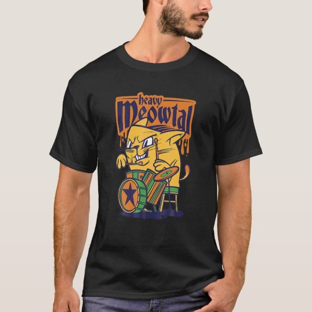 Heavy Meowtal Cat Saying Drum Sloth Heavy Metal Dr T-Shirt (Vorderseite)