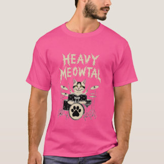 Heavy Meowtal Headbanger Gift Drummer Cat Playing T-Shirt