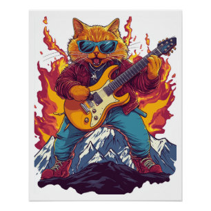 Heavy Meowtal – Rocking Cat Grafik T-Shirt für Mus Poster