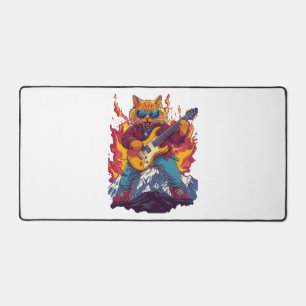 Heavy Meowtal – Rocking Cat Grafik T-Shirt für Mus Schreibtischunterlage