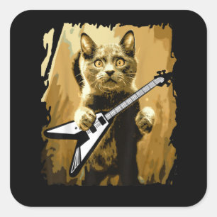 Heavy Metal Gitarre spielen Cat Rocker Gitarrist Quadratischer Aufkleber
