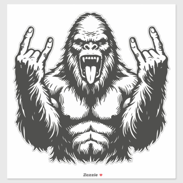 Heavy Metal Headbanger Sasquatch Rock On Aufkleber (Blatt)