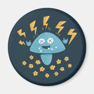 Heavy Metal Music Funny Cartoon Mushroom Magnet
