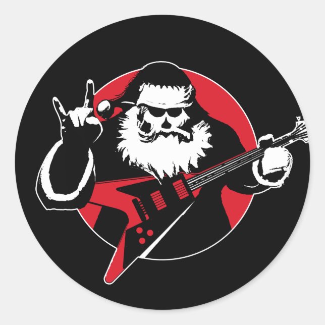 Heavy Metal Santa Claus Gitarre spielen Runder Aufkleber (Vorderseite)