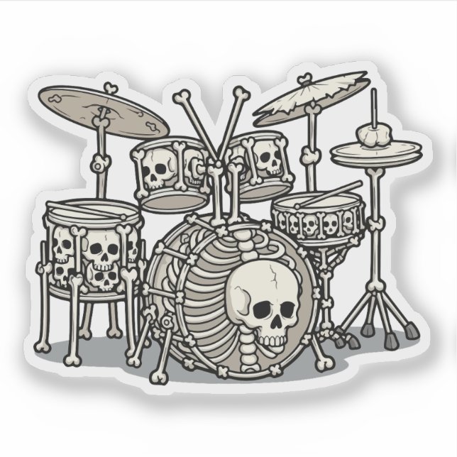 Heavy Metal Skeleton Drum Kit Aufkleber (Vorderseite)