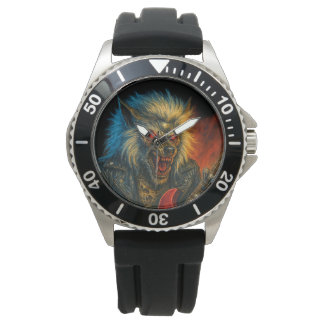 Heavy-Metal-Wolve spielt Gitarre Armbanduhr