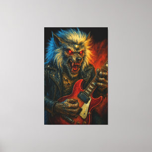 Heavy-Metal-Wolve spielt Gitarre Leinwanddruck