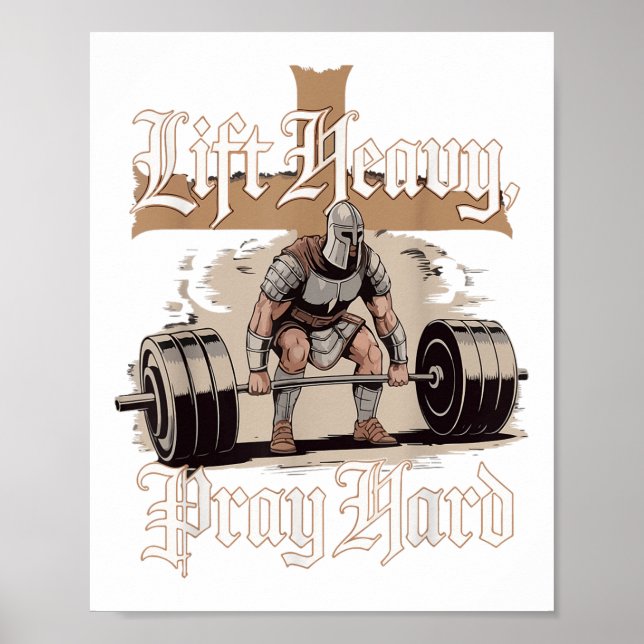 Heavy Pray Hard Christlich Warrior Gym Workout Poster (Vorne)