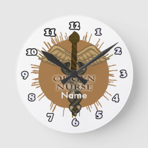 Hebamme Gyn Krankenschwester Caduceus Runde Wanduhr