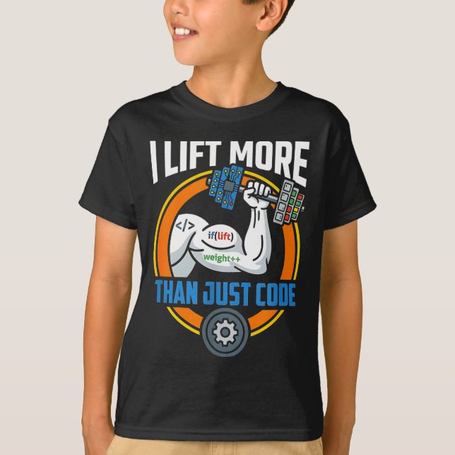 Hebe mehr als Code lustiger Programmierer Entwickl T-Shirt (Vorderseite)