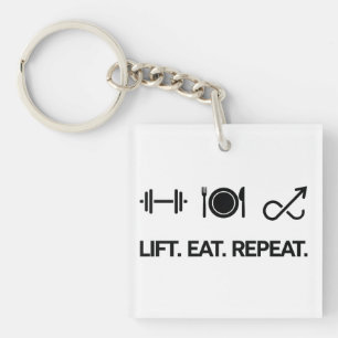 Heben. Essen. Wiederholen. - Motivationales Fitnes Schlüsselanhänger