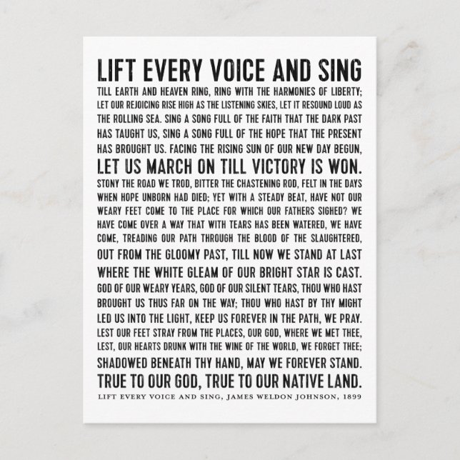 Heben Sie jede Stimme und singen Sie schwarzes Ges Postkarte (Vorderseite)