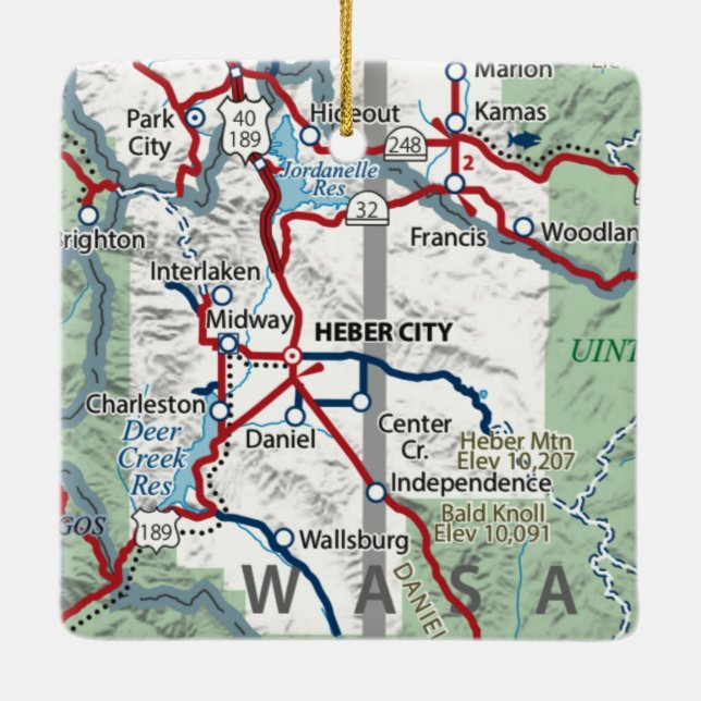 Heber City Utah Karte Keramikornament (Rückseite)